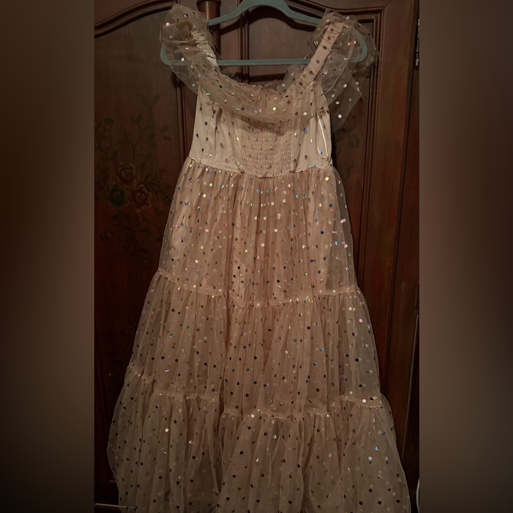 BHLDN Light  Pink Cecilia Glitter Off-Shoulder Midi Dress (See 2nd picture) - Picture 5 of 5